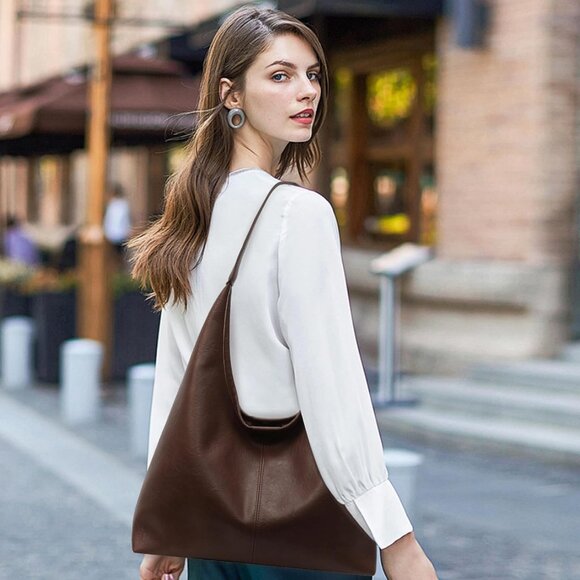 Leather Hobo Bags for Women Slouchy Tote Bag Retro PU Leather Purse Soft Shoulde - Picture 2 of 7